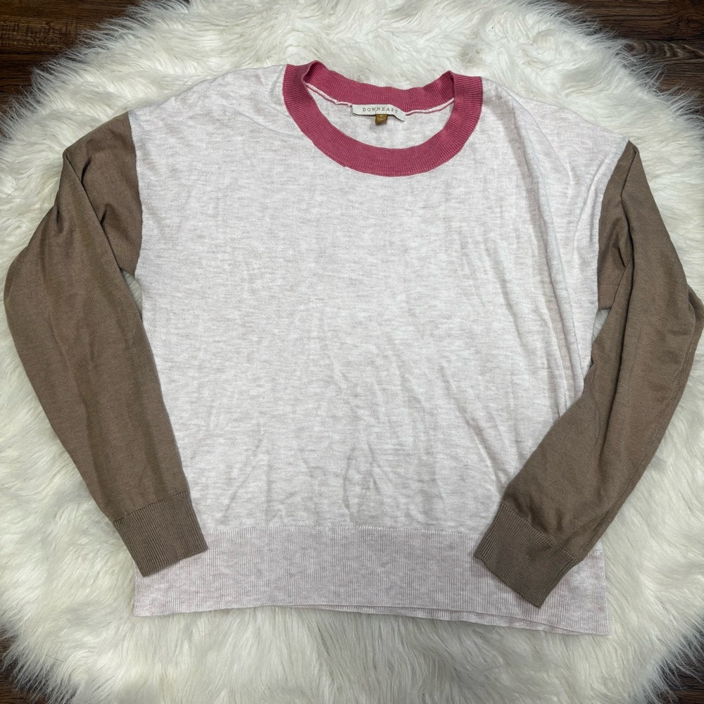 DownEast Wool Blend Pink and Brown Color block Pullover Top size Medium